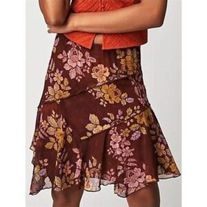 NWOT Free People Floral Milly Asymmetrical Mini Skirt size S